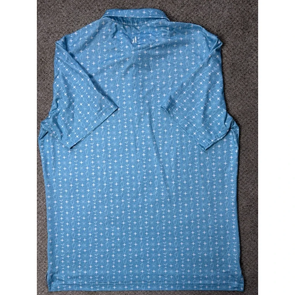 Johnnie‎ O Polo Shirt Mens L Golf Ibiza Blue Martini Shaker Performance Preppy